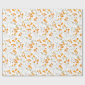 葉の多い枝を持つオレンジ色の花柄 ラッピングペーパー (フラット)