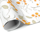 葉の多い枝を持つオレンジ色の花柄 ラッピングペーパー (ロールコーナー)