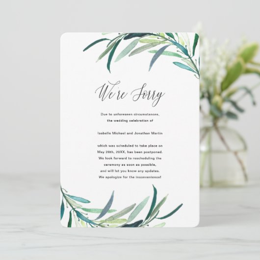 葉の多い植物結婚の延期の発表 案内状 (スタンド正面)