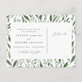 葉の多い水彩花のSave the Date 案内ポストカード (裏面)