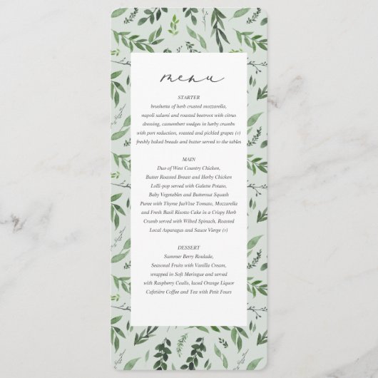 葉の多い水色の植物結婚のメニュー メニュー (正面)