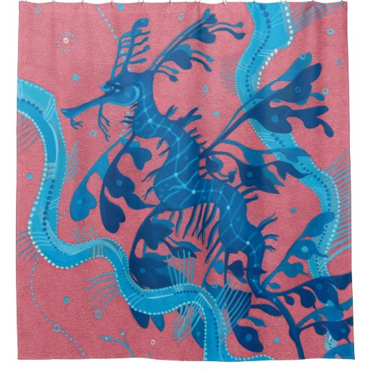 葉の多い海のドラゴンシーホース魚の水中動物 シャワーカーテン (正面)