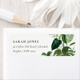 葉の多い熱帯のヤシの葉の葉の葉のアドレス ラベル