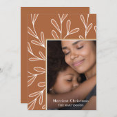葉の多い珊瑚枠フォトクリスマス シーズンカード (正面/裏面)