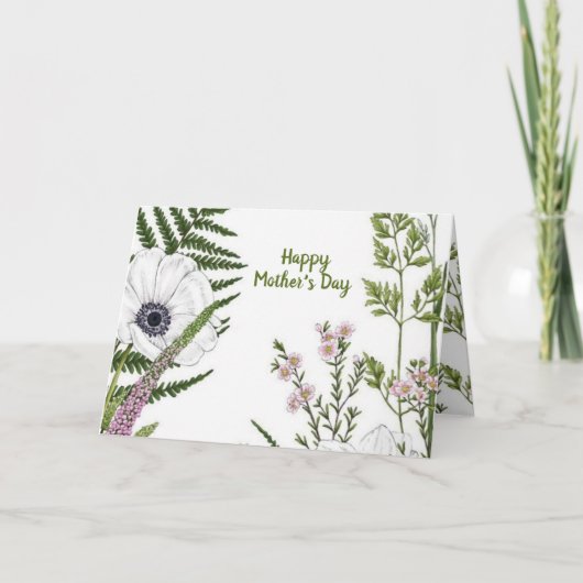 葉の多い野の花の植物学的な母の日 カード (正面)
