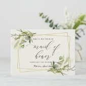 葉の多い金ゴールドの葉の水色は私のメイド・オブ・オーナー（花嫁付き添い人） 招待状 (スタンド正面)