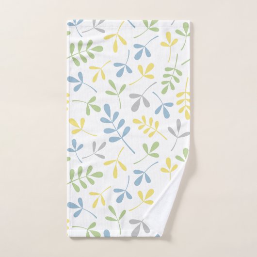 葉の大きいPtn分類された青いGrnの灰色の黄色い白 ハンドタオル (ハンドタオル)