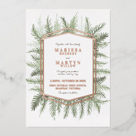 葉の常緑セージ緑の松の葉 箔招待状