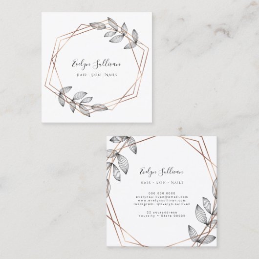 葉の幾何学的なフレームの名刺 スクエア名刺 (正面/裏面)