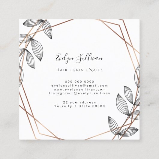 葉の幾何学的なフレームの名刺 スクエア名刺 (裏面)