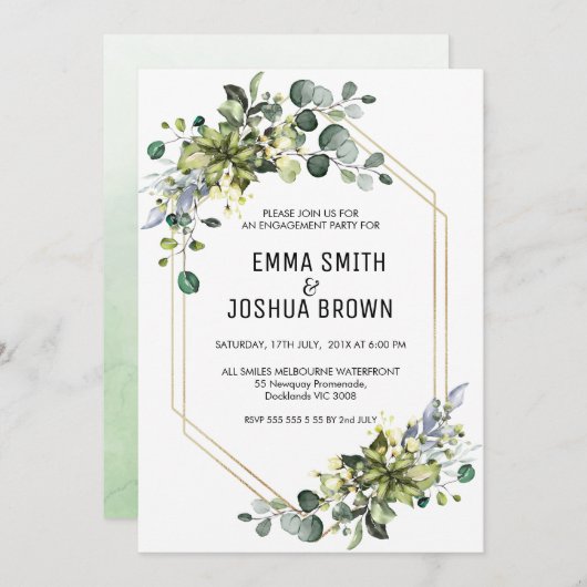 葉の幾何学的婚約招待状 招待状 (正面/裏面)