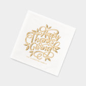 葉の手のレタリングハッピーサンクスギビング 箔ナプキン (左)