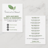 葉の手作りバス及び体成分リスト 名刺 (正面/裏面)