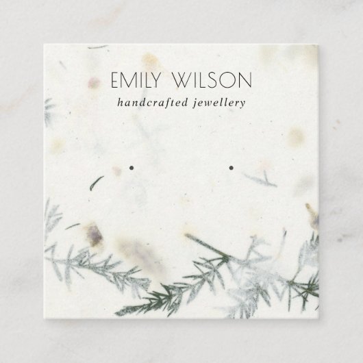 葉の手作り紙テクスチャイヤリングディスプレイ スクエア名刺 (正面)