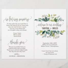 葉の折り畳まれた結婚式のプログラム