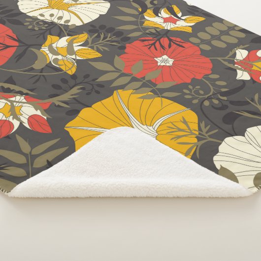 ～葉の暗い背景に描かれた漫画のと花 シェルパブランケット (3/4)