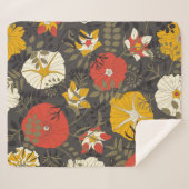 ～葉の暗い背景に描かれた漫画のと花 シェルパブランケット (正面(横))