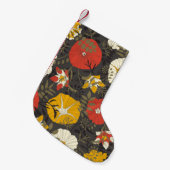 ～葉の暗い背景に描かれた漫画のと花 スモールクリスマスストッキング (正面 (吊り時))