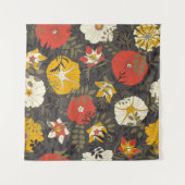 ～葉の暗い背景に描かれた漫画のと花 タペストリー (正面(横))