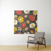 ～葉の暗い背景に描かれた漫画のと花 タペストリー (インサイチュ(横))