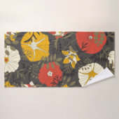 ~葉の暗い背景に描かれた漫画のと花 バスタオル (バスタオル)