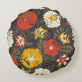 ～葉の暗い背景に描かれた漫画のと花 ラウンドクッション (裏面)