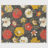 ～葉の暗い背景に描かれた漫画のと花 ラッピングペーパー (フラット)