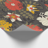 ～葉の暗い背景に描かれた漫画のと花 ラッピングペーパー (角)