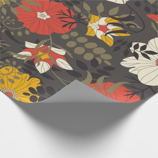 ～葉の暗い背景に描かれた漫画のと花 ラッピングペーパー (角)