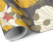 ～葉の暗い背景に描かれた漫画のと花 ラッピングペーパー (ロールコーナー)