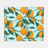 葉の枝に継ぎ目のない蜜柑、柑橘類  フリースブランケット (正面(横))