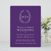 葉の楕円形の線結婚アートのシルバーパープルとホワイト 招待状 (スタンド正面)