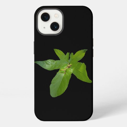 "葉の楽園: 葡萄の葉の上の小さな緑のカエル" iPhoneケース (裏面)