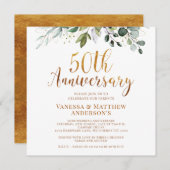 葉の模様の偽金箔カリグラフィー 50周年記念 招待状 (正面/裏面)