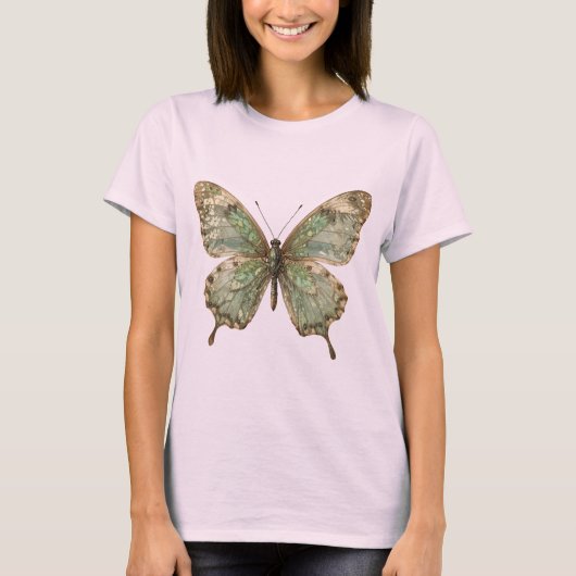 葉の模様の羽を持つ豪華な蝶 Tシャツ (正面)