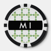 葉の模様、緑の葉、あなたの名前 ポーカーチップ (正面)