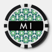 葉の模様、緑の葉、あなたの名前 ポーカーチップ (正面)
