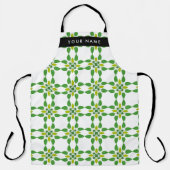 葉の模様、緑葉の、名前 エプロン (正面)