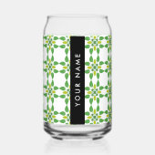 葉の模様、緑葉の、名前 ガラス缶 (正面)