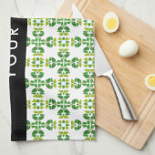 葉の模様、緑葉の、名前 キッチンタオル (四つ折り)