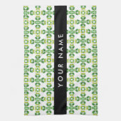 葉の模様、緑葉の、名前 キッチンタオル (縦)