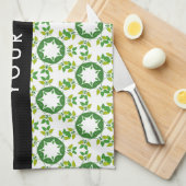 葉の模様、緑葉の、名前 キッチンタオル (四つ折り)