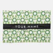 葉の模様、緑葉の、名前 キッチンタオル (横)