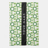 葉の模様、緑葉の、名前 キッチンタオル (縦)