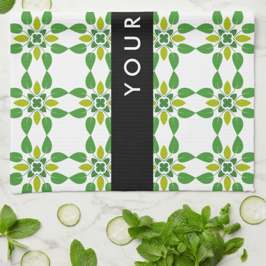 葉の模様、緑葉の、名前 キッチンタオル (折り畳み)