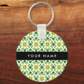 葉の模様、緑葉の、名前 キーホルダー (正面)
