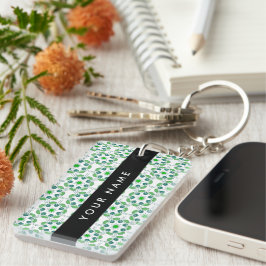 葉の模様、緑葉の、名前 キーホルダー