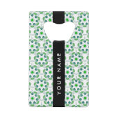 葉の模様、緑葉の、名前 クレジットカード栓抜き (正面)