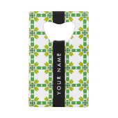 葉の模様、緑葉の、名前 クレジットカード栓抜き (正面)