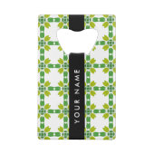 葉の模様、緑葉の、名前 クレジットカード栓抜き (裏面)